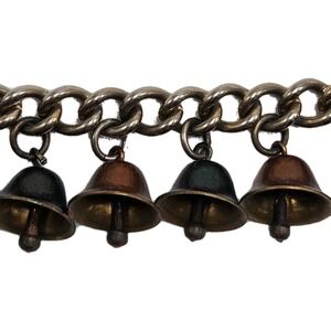 Vintage‎ Silver-Tone Jingle Bell Charm Bracelet Double-Link Chain Clasp